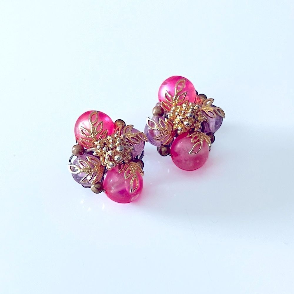 Vintage Deauville Pink Bead Clip Earrings